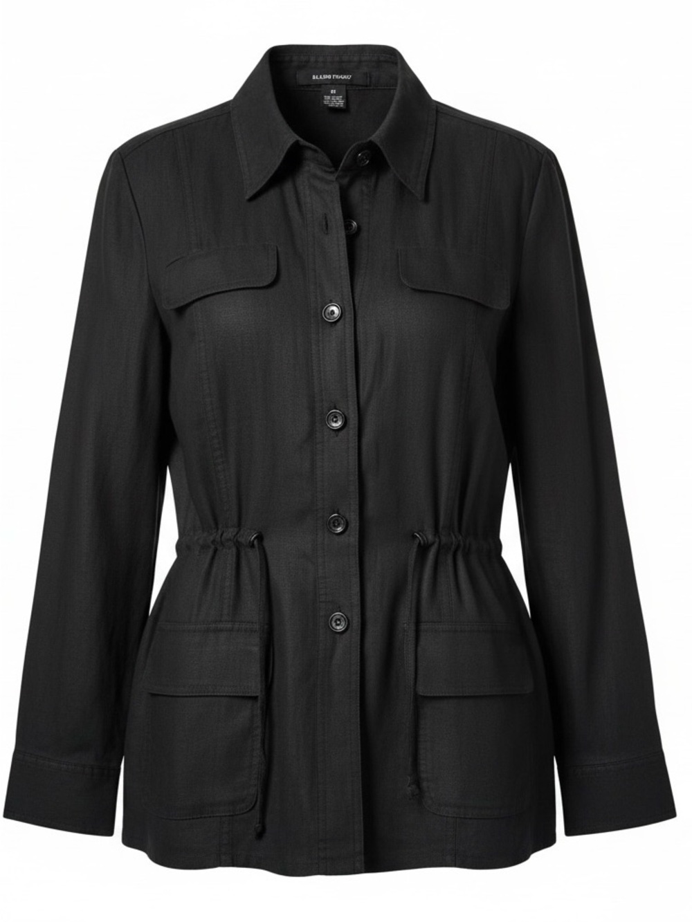 Ellen Tracy Black Linen Safari Utility Jacket Blazer Womens Size 10 Cinch Waist
